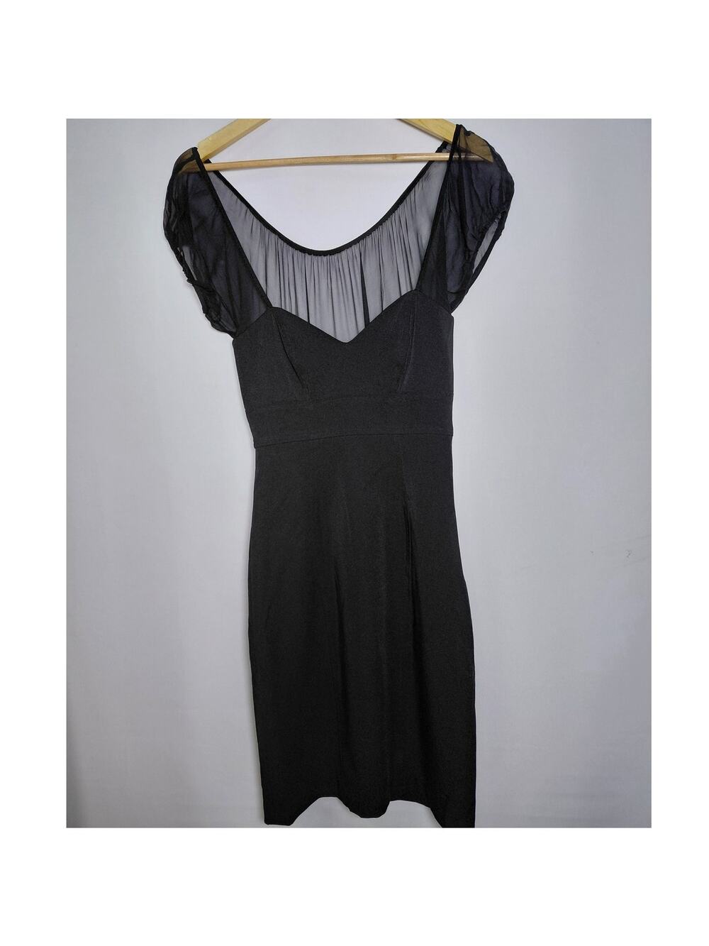 A.B.S Collection Chiffon Silk Black Sheer Neckline Dress Knee Length Size 0